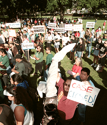 Waianae students were evident at the protest againt Rep. Ed Case's bill.